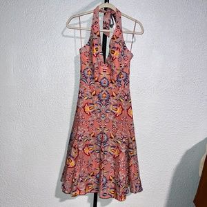 NWOT Dress the Population Embroidered Pink Floral Halter Midi Dress size S
